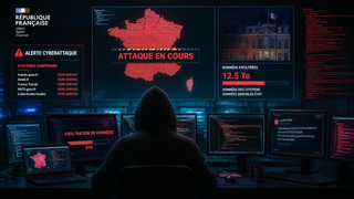 Illustration d'une cyberattaque de l'administration française, générée à l’aide de l’intelligence artificielle (Canva), à des fins d’illustration de l'article.